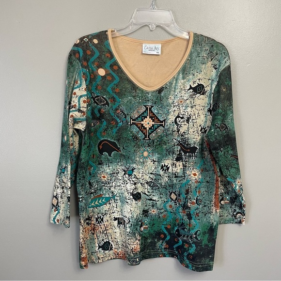 Cactus Bay Apparel Tops - Cactus Bay Apparel Women XXL top Southwest native bling Made in USA turquoise
